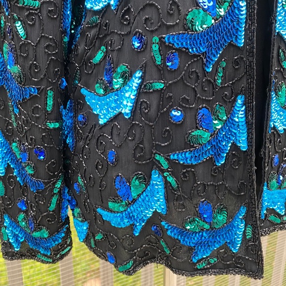 Vintage 80s Silk Sequin Blazer Jacket - Picture 8 of 12